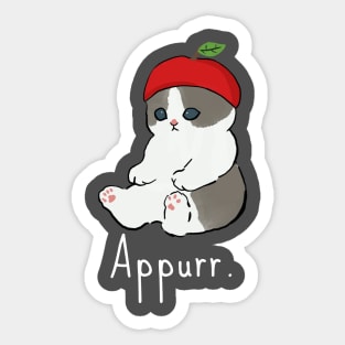 Cute cat with an apple hat Sticker